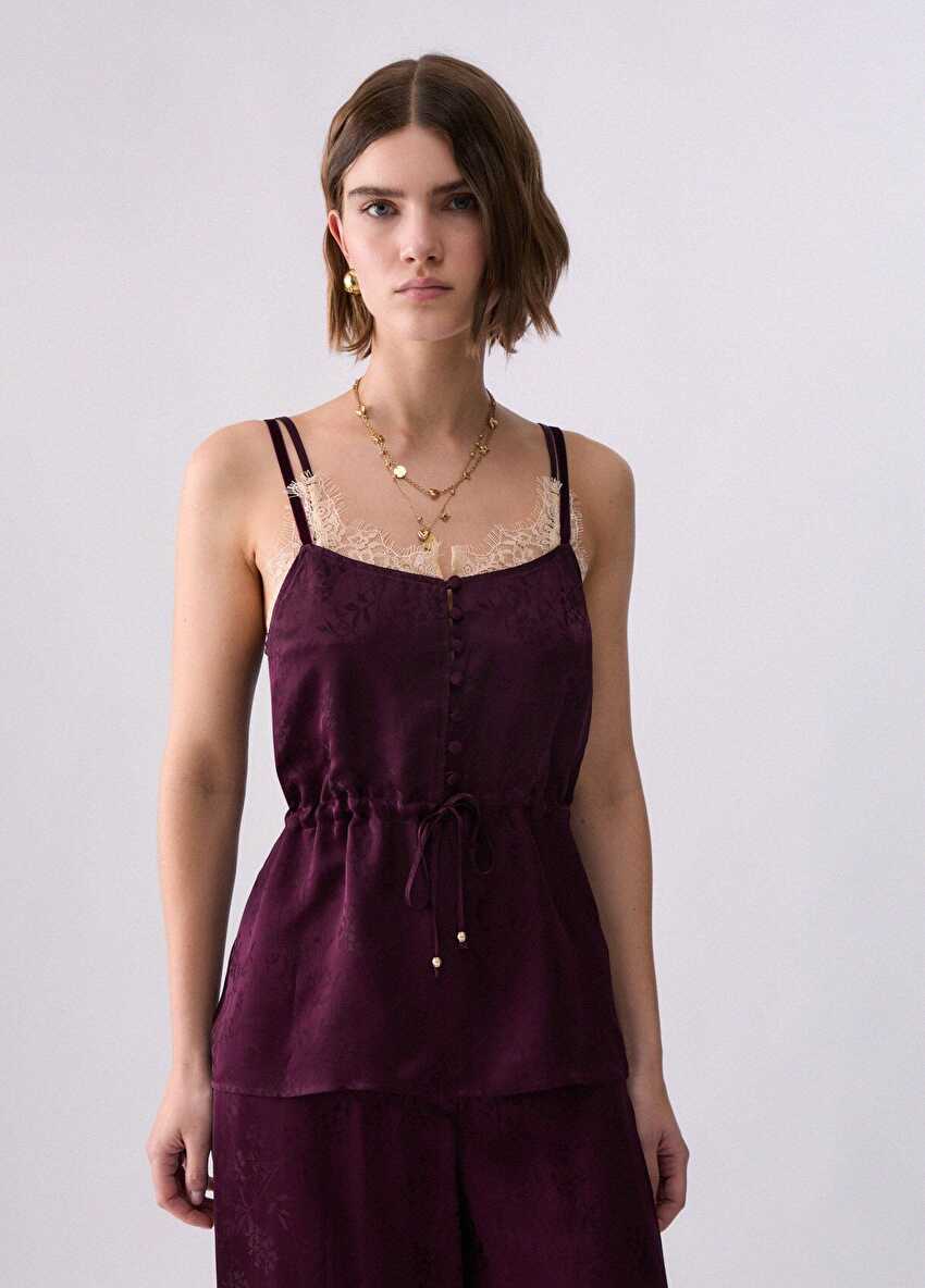Jakarlı Saten Lingerie Üst