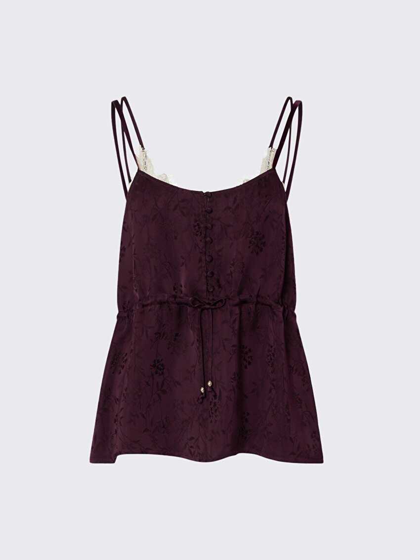 Jakarlı Saten Lingerie Üst