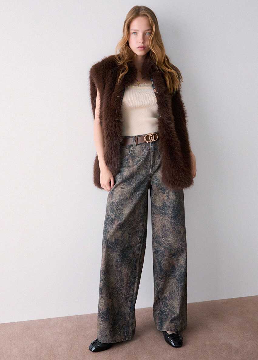 Sim Baskılı Boyfriend Pantolon