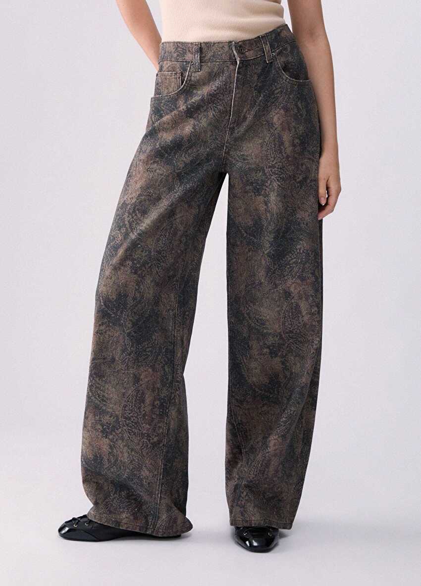 Sim Baskılı Boyfriend Pantolon