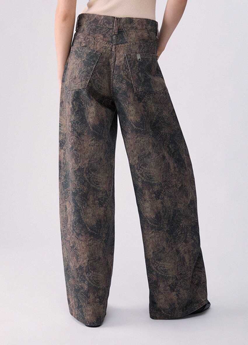 Sim Baskılı Boyfriend Pantolon