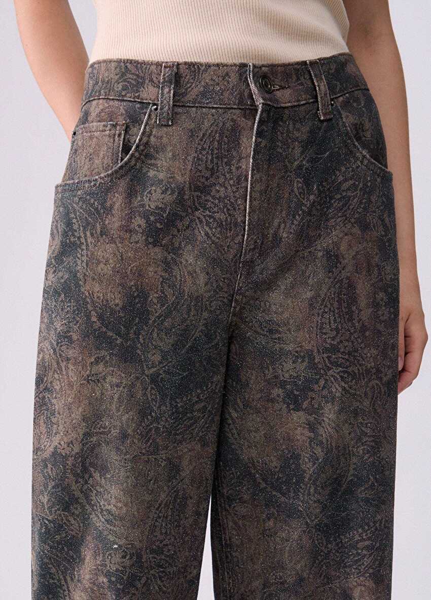 Sim Baskılı Boyfriend Pantolon