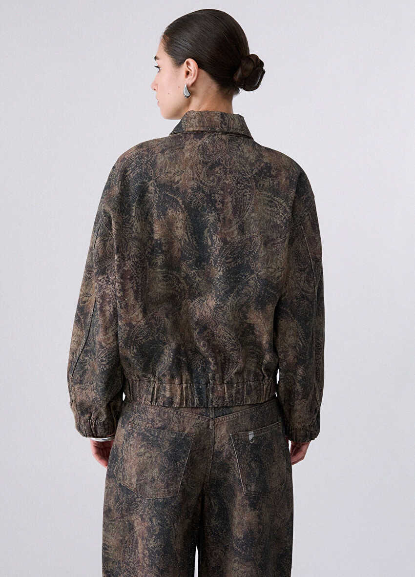 Simli baskılı oversize ceket