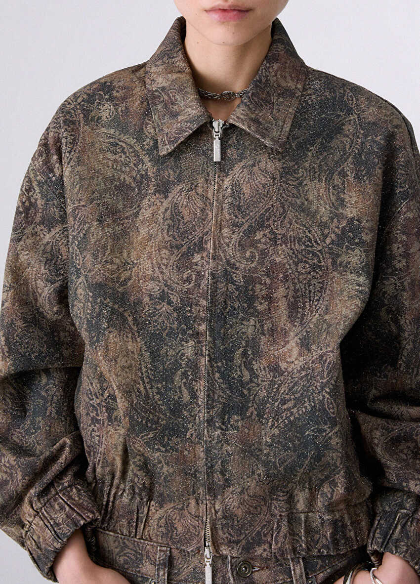 Simli baskılı oversize ceket