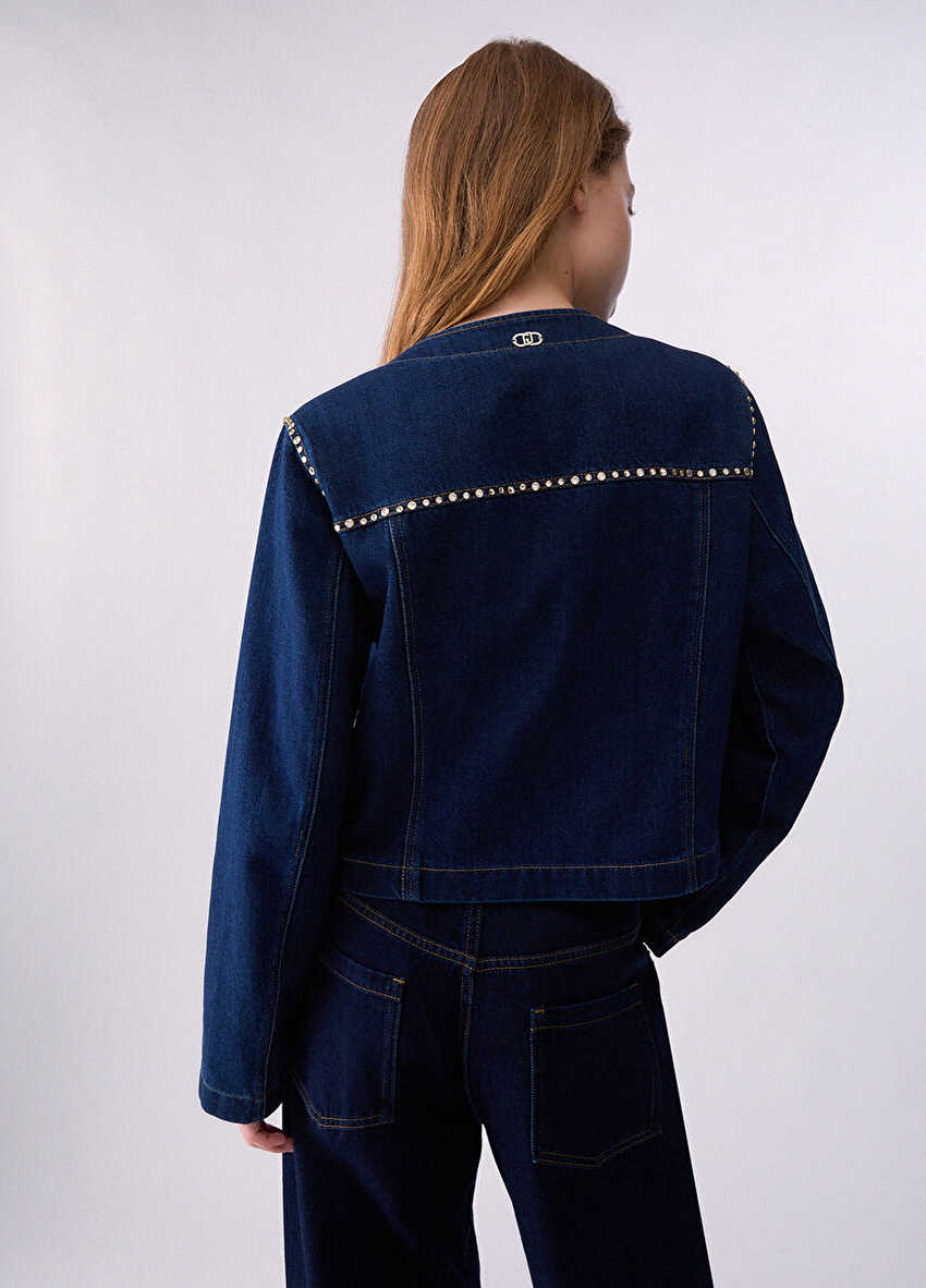 Taşlı dar kesim denim ceket