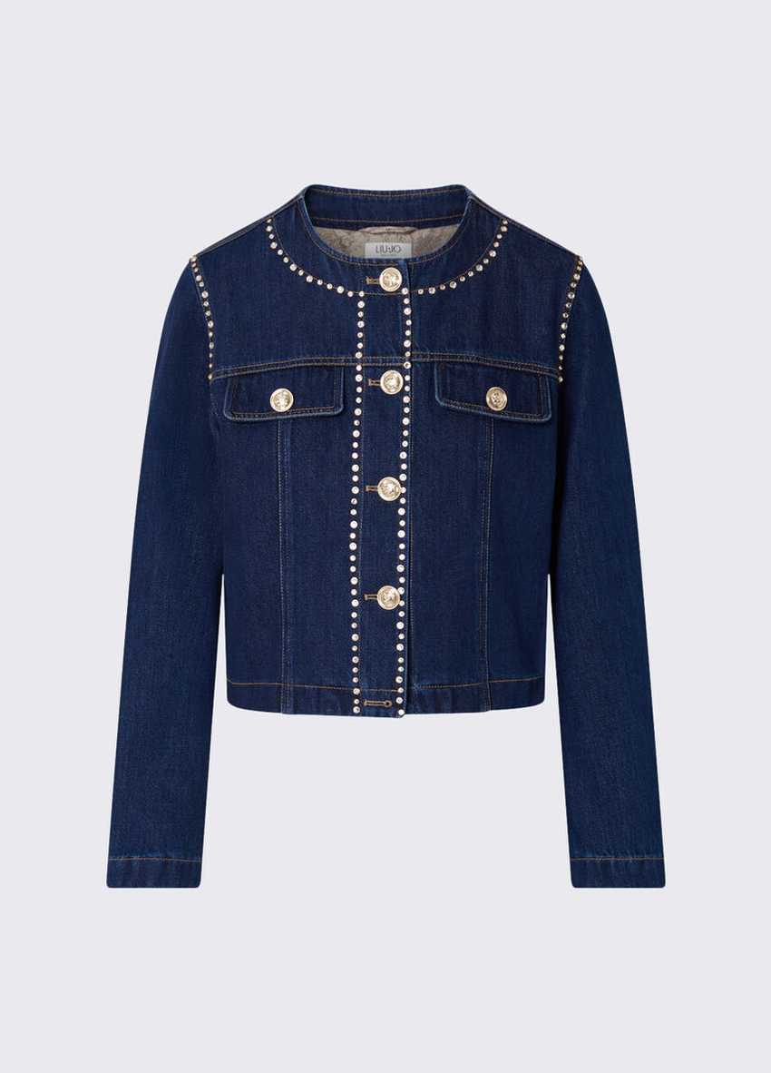 Taşlı dar kesim denim ceket