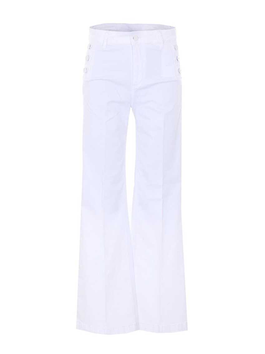 Beyaz Yüksek Bel Flare Denim Pantolon