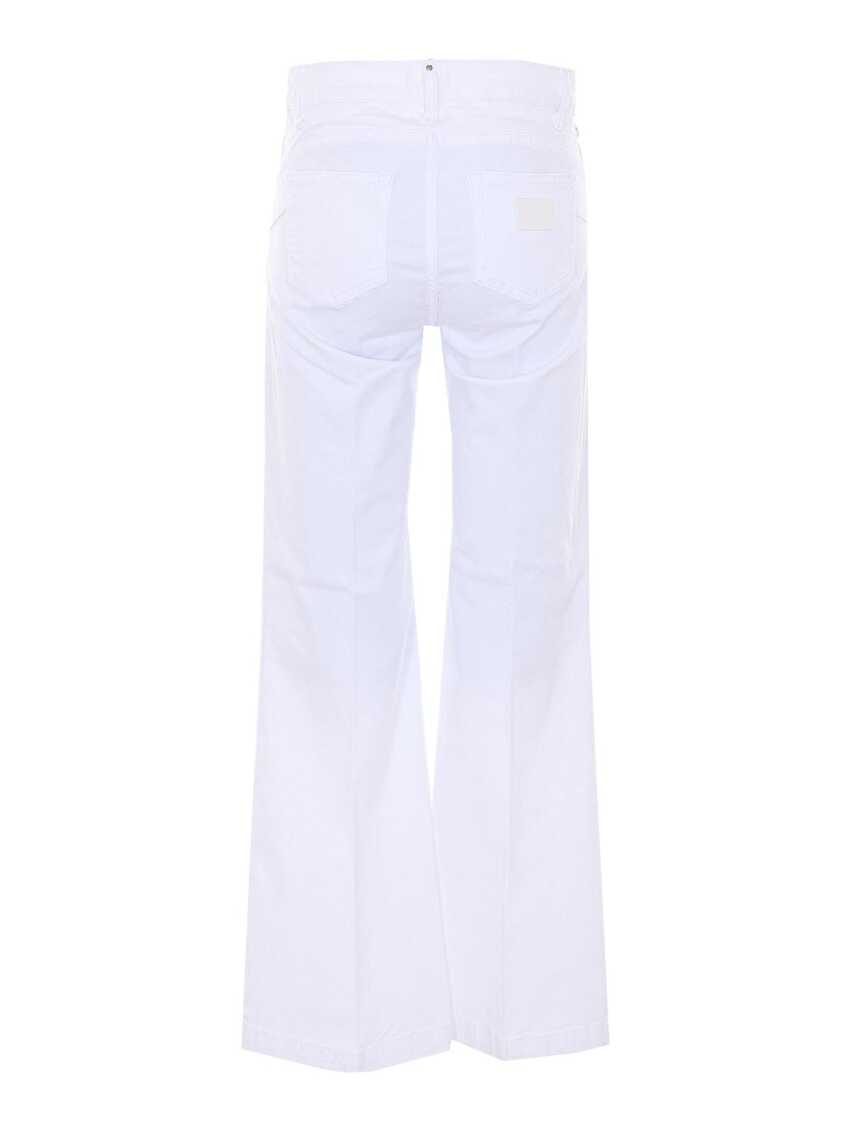 Beyaz Yüksek Bel Flare Denim Pantolon