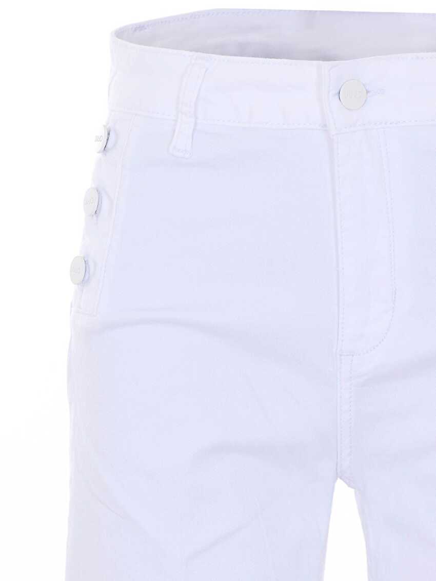 Beyaz Yüksek Bel Flare Denim Pantolon